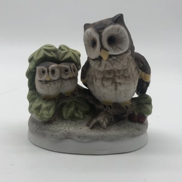 HOMCO Horned Owl Momma and 2 Babies 4" Tall