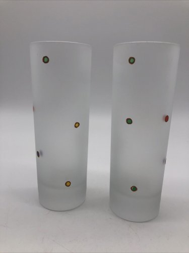 Handmade Polka Dot Hand Painted High Ball Tumbler Frosted Glasses Beautiful