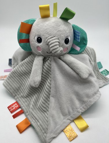 Bright Start Taggies Elephant Lovey Baby Security Blanket Infant Plush Grey Palm