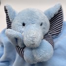 Carters Elephant Lovey 15" Security Blanket Blue Velour Satin Rattle Stripe 2015