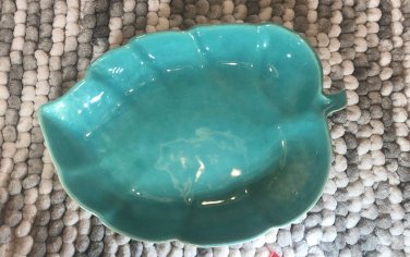 Aqua Leaf Pottery Pond Dish Mid Century Modern MCM RETRO ART DECO
