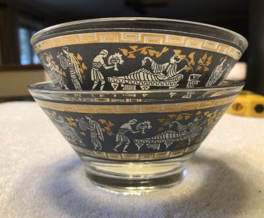 CERA GLASS Etruscan Frieze Serving Bowls w/ Greek Key Pattern RARE Set of 2