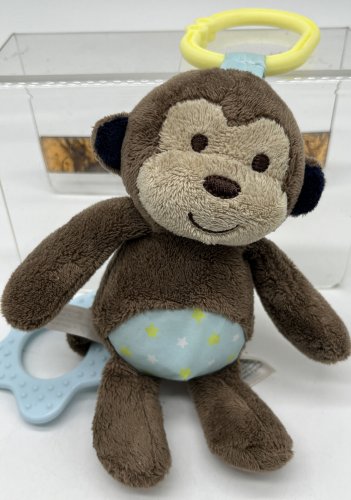 Carters Chime and Chew Crinkle Monkey Teether Plush 8" Stuffed Baby Toy 2015