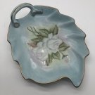 Hand Painted White Roses Robin Egg Blue Porcelain Signed Trinket Dish Nappy
