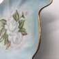 Hand Painted White Roses Robin Egg Blue Porcelain Signed Trinket Dish Nappy