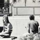B&W Photo 70s City Street Man In Striped Tanktop Chatting 5” x 3.5”