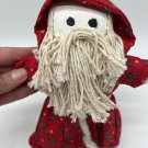Handmade Christmas Santa Claus Cloth Doll Yarn Beard Handmade 8” 1990s