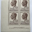 Austrailia Mail Stamp Block (4) 61/2d " KING GEORGE VI' " AUSTRALIA 1952