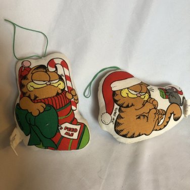 ENESCO GARFIELD CAT Christmas ornaments Plush 1978 Set Of 2 RARE!