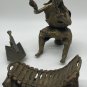 African Benin Bronze Brass Sculpture Tambourine Man Tambourine Shovel Tool 3 Pc