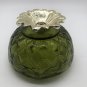Indiana Green Glass 1960's Rose Bowl with Silver/Gold Leaf Metal Base