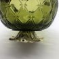 Indiana Green Glass 1960's Rose Bowl with Silver/Gold Leaf Metal Base