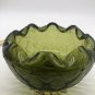 Indiana Green Glass 1960's Rose Bowl with Silver/Gold Leaf Metal Base