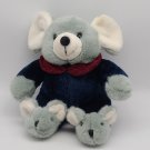 RARE TB Trading Co Plush Gray Mouse W/ Mouse Booties & Blue Pajamas 10” Seated