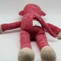 Red Sock Monkey Classic  Toy Red Pink Stripes Big Lips 20" AS-PICTURED