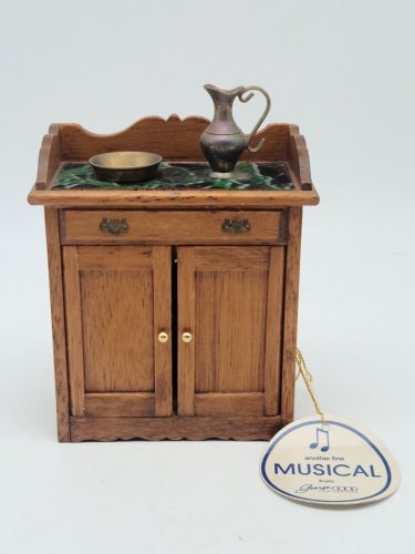 Vintage 80's Gramercy Park Mini Wooden Dry Sink Cabinet Music Box  *NOS*