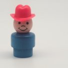 VTG Fisher Price Little People BLUE FARM BOY FARMER COWBOY Wood #915 Red Hat