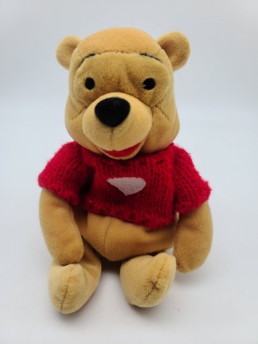 THE DISNEY STORE WINNIE THE POOH 8" RED SWEATER POOH BEAN BAG PLUSH NWT