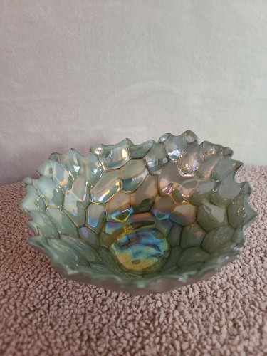 Vintage Aqua Silver Glass Bowl Candy Dish Nautical Mermaid Scales