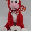 Ty Beanie Babies VALENTINE  Red & White Valentine Monkey Retired RARE