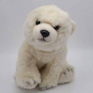 FAO SCHWARZ POLAR BEAR PLUSH 10" White Sitting Upright Button *CLEAN*