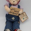 OUR SECRET THREAD BEAR FIRST EDITION PLUSH BEARS 'WILL WORK FOR FOOD' CLEAN