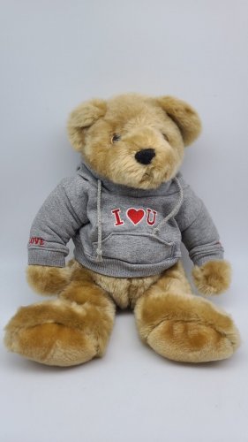 Prima Creations 2008 Plush Stuffed Brown Bear Gray I Love You Hoodie Valentines