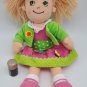 Delton  Children's 14" Apple Dumplin Cloth Doll GREEN/PINK Floral Dress CLEAN