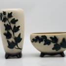 Vintage Royal Copley Ivy Footed Vase Planter Pottery Set - Green/White *AS-IS*