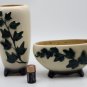 Vintage Royal Copley Ivy Footed Vase Planter Pottery Set - Green/White *AS-IS*