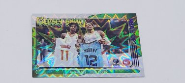2020-21 NBA Hoops Ja Morant, Trae Young Jersey Swap PURPLE Insert Card Explosion