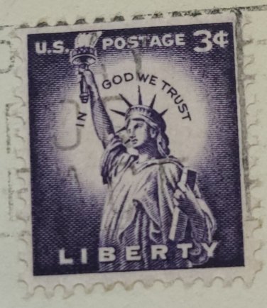USA 1954, Sc1035 2x 3c Statue of Liberty. Used BENY Perfin