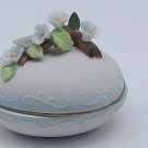 Vtg Lefton Trinket Box Oval Egg Shaped Dimensioinal Floral White  3.25"