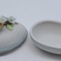 Vtg Lefton Trinket Box Oval Egg Shaped Dimensioinal Floral White  3.25"