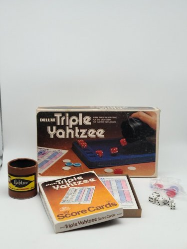 Vintage 1978 Deluxe Triple Yahtzee Game, E.S. Lowe w/ Extra Scoring Cards *AS-IS
