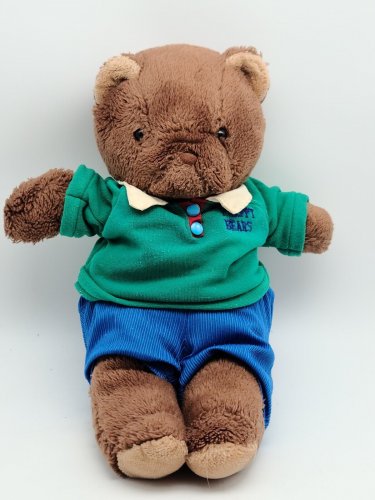14" VINTAGE 1986 LTD COM BROWN PREPPY TEDDY BEAR STUFFED ANIMAL PLUSH TOY SHIRT