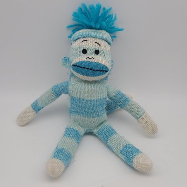 2012 Circo Aqua Blue Stripe Sock Monkey Knit Plush Stuffed