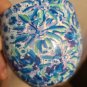 Lilly Pulitzer Coffee Mug Lion Around Blue Green Floral w/ Hidden Cats Gold Trim