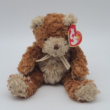 Whittle retired 2004 TY Beanie Babie brown curly plush 5in sitting bear 40096