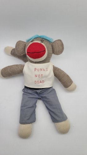 Urban Outfitters Plush Sock Monkey Blue Hair 15" Punks Not Dead Soft Play Toy