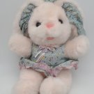 VINTAGE A & B Novelty Bunny Rabbit in Floral DrePlush Stuffed Animal Tan  7”