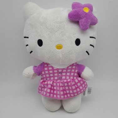 FIESTA SANRIO HELLO KITTY 12" PLUSH PURPLE CHECKER DRESS