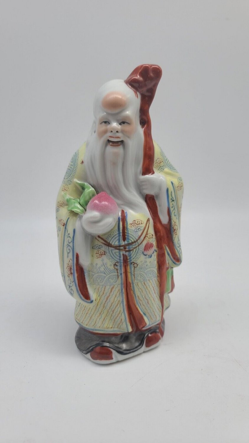 Vintage Chinese Shou Xing Figurine Porcelain God Of Longevity 8