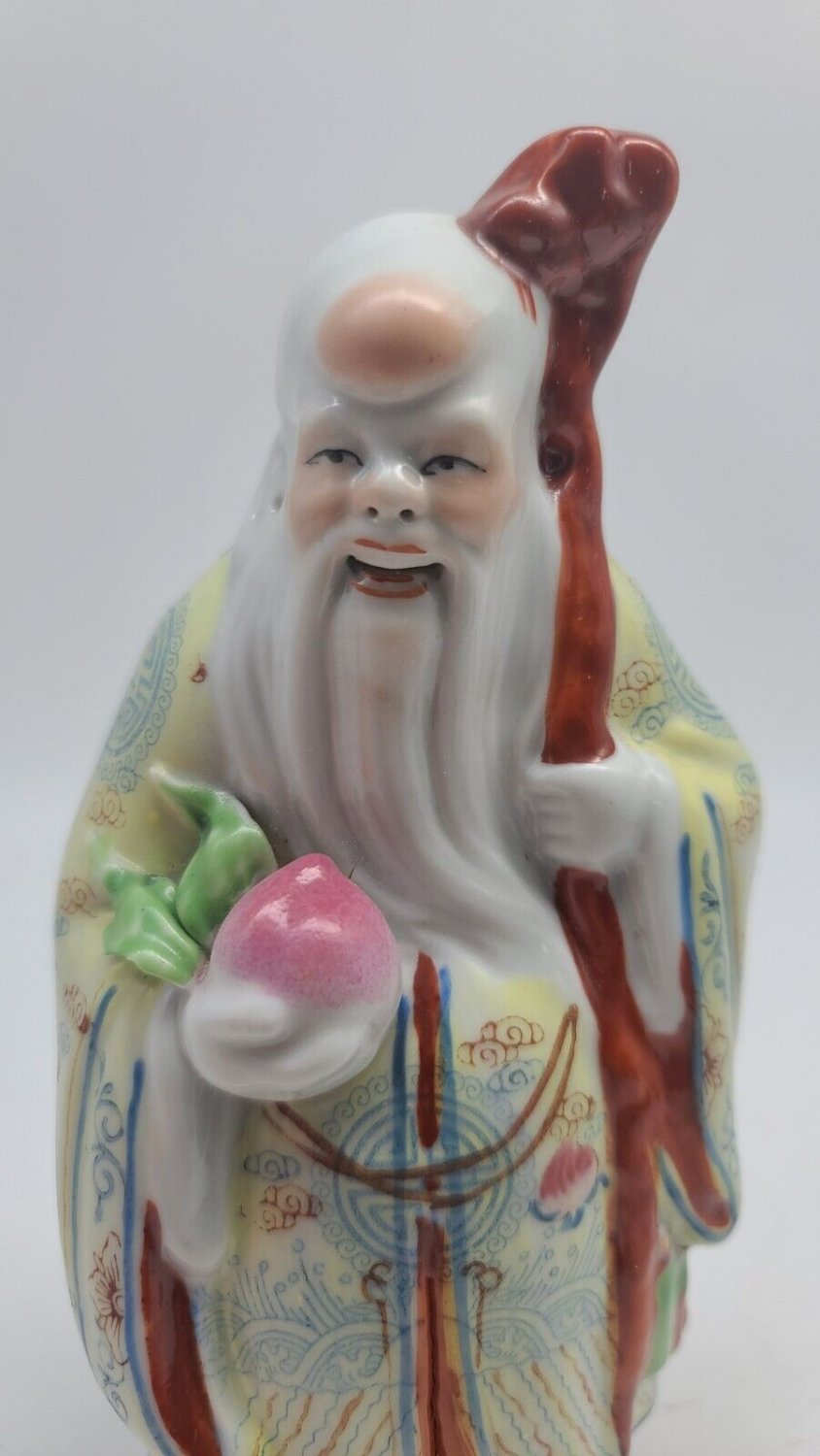 Vintage Chinese Shou Xing Figurine Porcelain God Of Longevity 8