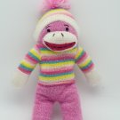 Inter-American Products 11" PomPom Sock Monkey Pink Rainbow Striped 2019 Plush