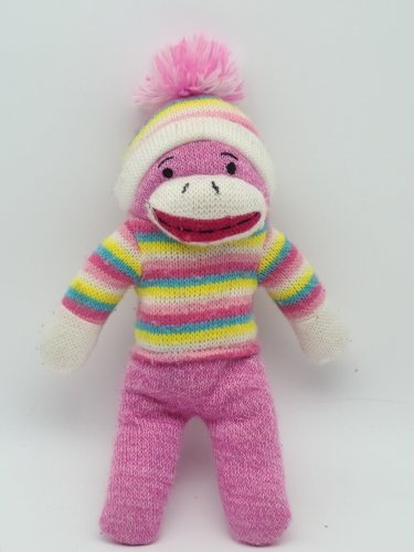 Inter-American Products 11" PomPom Sock Monkey Pink Rainbow Striped 2019 Plush