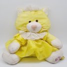 Vtg 1986 Fisher Price Puffalump Yellow Kitten Cat 17” w/ DRESS 8002 Plush ﻿M1
