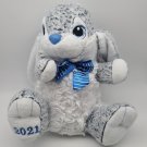 Plush White Gray Bunny Rabbit 2021 Stripe Bow Soft Stuffed Animal CLEAN