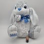 Plush White Gray Bunny Rabbit 2021 Stripe Bow Soft Stuffed Animal CLEAN