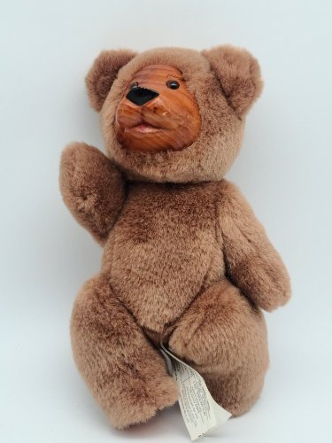 Vintage FTD Collector Series Wood Face Teddy Bear 10" Plush Jointed Brown
